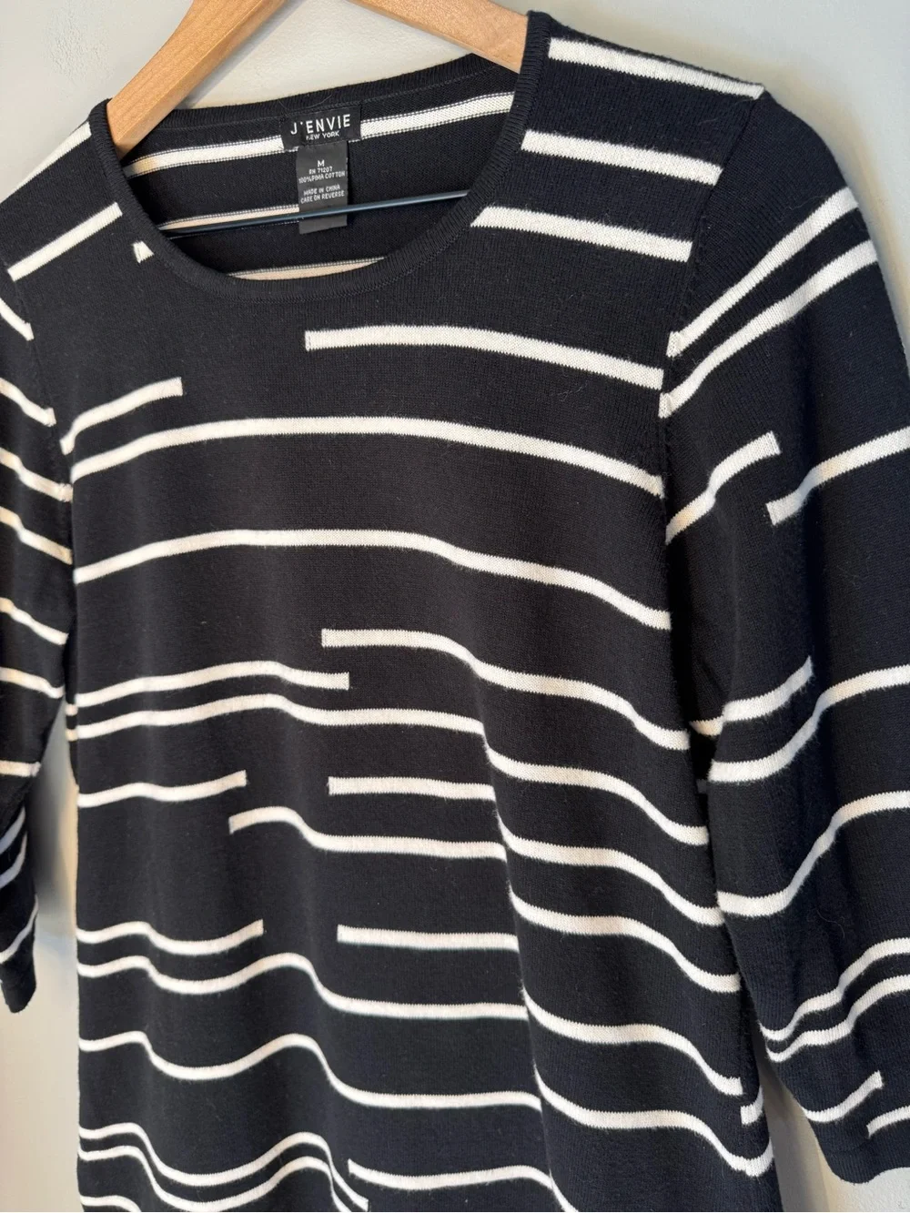 J’ENVIE New York Black Broken Stripe Pima Cotton Long Sleeve Tunic Sweater Sz M